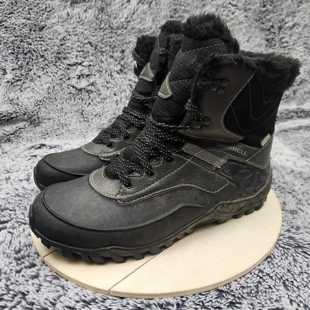 Merrell Winter Boots Womens Size 8 Black Snow Fleece Lined Insulated Waterproof